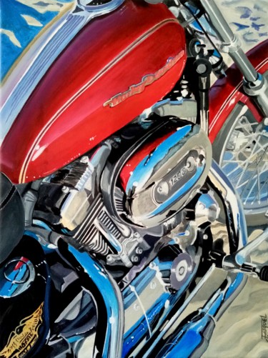 Pintura titulada "Sportster on the be…" por Off Olivier Fasquel, Obra de arte original, Acrílico Montado en Bastidor de cami…