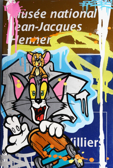 Painting titled "Tom&Jerry skateboard" by Fat, Original Artwork, Spray paint Mounted on Aluminium