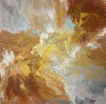 Peinture intitulée "Plume dorée" par Fatarts, Œuvre d'art originale, Acrylique