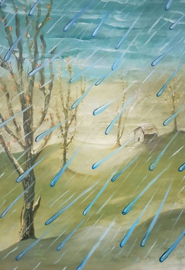 Painting titled "THE WARMTH OF RAIN" by Fatemeh Ramaji, Original Artwork, Oil