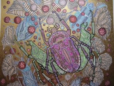 Dibujo titulada "scarabée d'or" por Fatiha El Hadi, Obra de arte original, Tinta