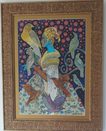Zeichnungen mit dem Titel "Madre Natura" von Fatiha El Hadi, Original-Kunstwerk, Tinte Auf Glas montiert