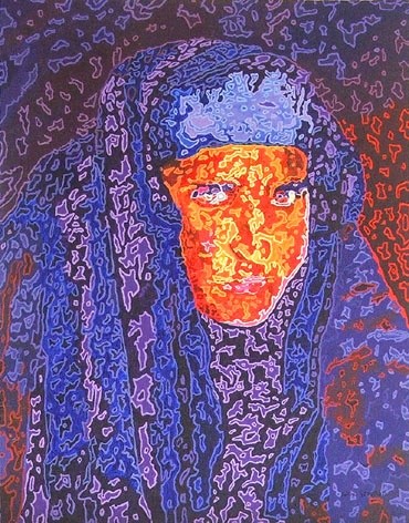 Картина под названием "L'Afghane" - Fatiha Bougaci, Подлинное произведение искусства, Масло