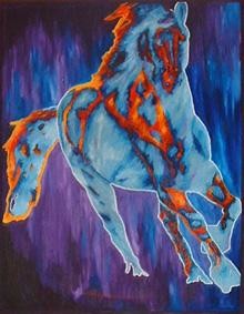 Painting titled "Un cheval au galop" by Fatiha Bougaci, Original Artwork, Oil