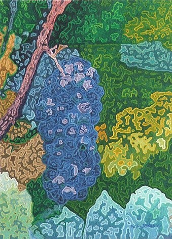 Malerei mit dem Titel "La grappe de raisins" von Fatiha Bougaci, Original-Kunstwerk, Öl