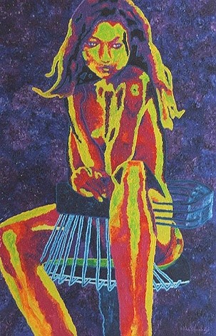 Peinture intitulée "La demoiselle assise" par Fatiha Bougaci, Œuvre d'art originale, Huile