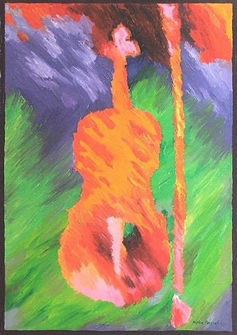 Painting titled "Le violon" by Fatiha Bougaci, Original Artwork, Oil