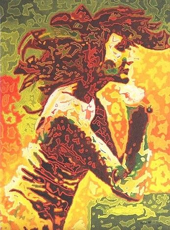 Peinture intitulée "La femme accoudée" par Fatiha Bougaci, Œuvre d'art originale