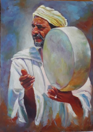 Painting titled "Le joueur de de ben…" by Fatiha Mimene, Original Artwork, Oil