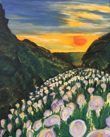 Painting titled "Sunset on a field o…" by Fátima Elbatran, Original Artwork, Oil