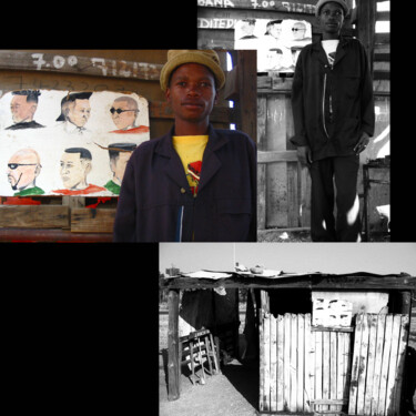 Photographie intitulée "Moswene and his shop" par Fatima Fernandes, Œuvre d'art originale, Photo montage