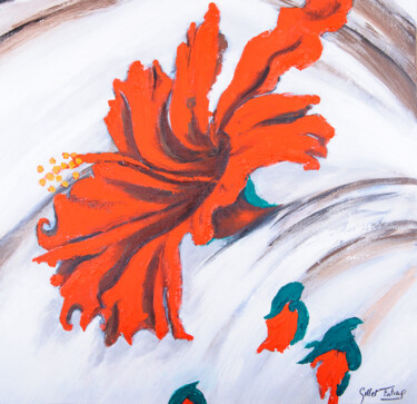 Peinture intitulée "hibiscus1" par Fatima Gillet, Œuvre d'art originale, Acrylique Monté sur Châssis en bois