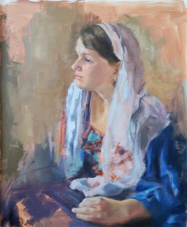 Painting titled "Julie" by Fatima Karaf, Original Artwork, Oil Mounted on Wood Panel