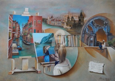 Painting titled "Viagens Imaginárias" by Fatima Marques, Original Artwork, Oil