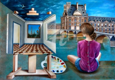 Painting titled "Reflexões" by Fatima Marques, Original Artwork, Oil