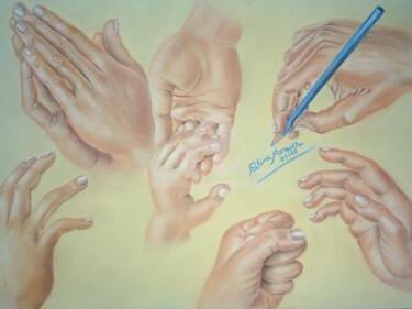 Pintura intitulada "Estudo de mãos 2" por Fatima Marques, Obras de arte originais, Óleo