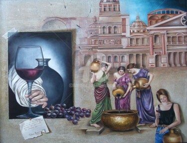 Peinture intitulée "Fête du Vin" par Fatima Marques, Œuvre d'art originale, Huile