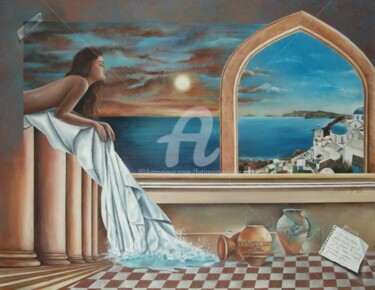 Pintura intitulada "Santorini" por Fatima Marques, Obras de arte originais, Óleo