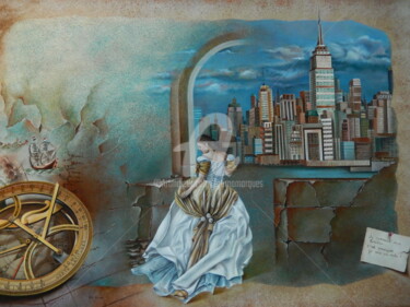 Schilderij getiteld "O futuro o tempo di…" door Fatima Marques, Origineel Kunstwerk, Olie