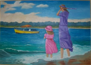 Pintura intitulada "observando-o-barco.…" por Fatima Cabral, Obras de arte originais