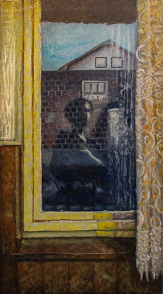 Painting titled "Selfie in a window" by Fatmir Brezanin, Original Artwork, Oil