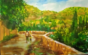 Painting titled "Landscape from Batn…" by Faudhil Tamine, Original Artwork, Watercolor