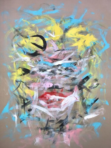 Pittura intitolato "Floating Face" da Fausto Carosella, Opera d'arte originale, Acrilico