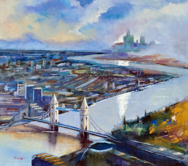 Картина под названием "Tower Bridge" - Fausto Dipinti, Подлинное произведение искусства, Масло Установлен на Деревянная рама…
