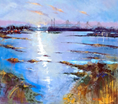 Painting titled "Laguna Veneta" by Fausto Dipinti, Original Artwork, Oil Mounted on Wood Stretcher frame