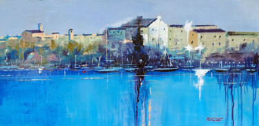 Painting titled "Veduta dal lago" by Fausto Dipinti, Original Artwork, Oil Mounted on Wood Stretcher frame