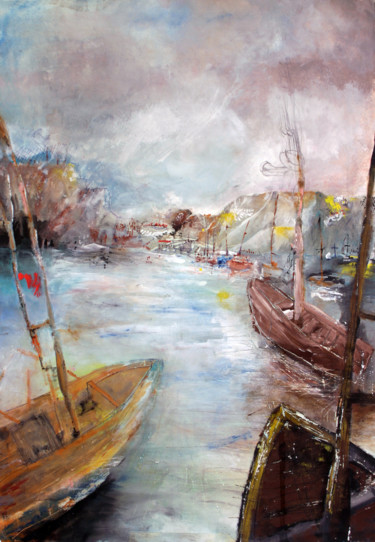 Malerei mit dem Titel "Barche, Paesaggio a…" von Fausto Fiato, Original-Kunstwerk, Acryl