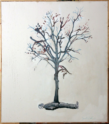 ALBERO DALLO STOMACO, surreale in bianco Painting titled "ALBERO DALLO STOMAC…" by Fausto Fiato, Original Art, Acrylic