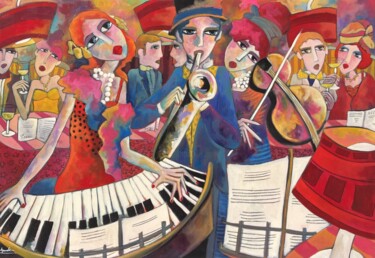 Painting titled "Soirée musicale" by Fauve, Original Artwork, Acrylic Mounted on Wood Stretcher frame