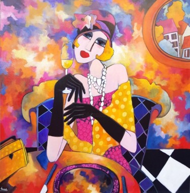 Painting titled "Charme au féminin" by Fauve, Original Artwork, Acrylic Mounted on Wood Stretcher frame