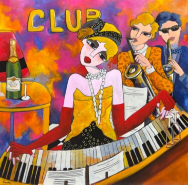 Painting titled "Champagne à gogo" by Fauve, Original Artwork, Acrylic Mounted on Wood Stretcher frame