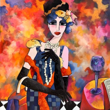Картина под названием "Douceur féminine" - Fauve, Подлинное произведение искусства, Акрил Установлен на Деревянная рама для…