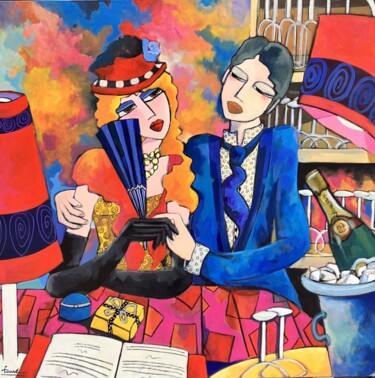 Painting titled "Week-end en amoureux" by Fauve, Original Artwork, Acrylic Mounted on Wood Stretcher frame