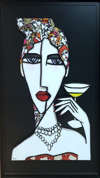 Painting titled "Elégante aux cheveu…" by Fauve, Original Artwork, Acrylic Mounted on Wood Panel