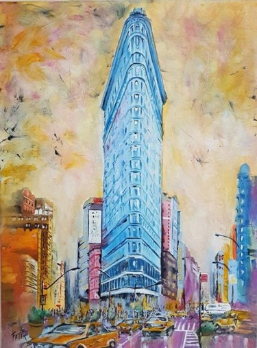 Painting titled "Flatiron" by Faver, Original Artwork, Acrylic Mounted on Wood Stretcher frame