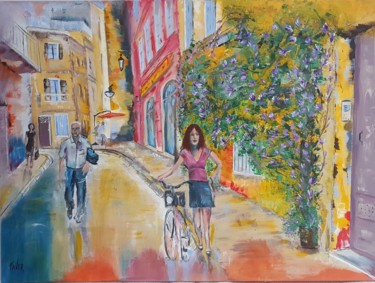 Painting titled "Rue de Provence" by Faver, Original Artwork, Acrylic Mounted on Wood Stretcher frame