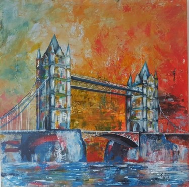 Painting titled "Tower Bridge" by Faver, Original Artwork, Acrylic Mounted on Wood Stretcher frame