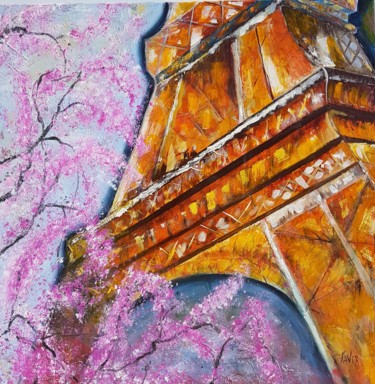 Картина под названием "Printemps Parisien" - Faver, Подлинное произведение искусства, Акрил Установлен на Деревянная рама дл…