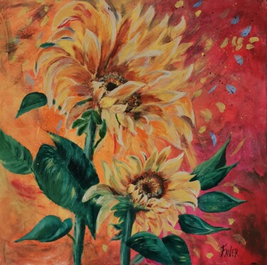 Painting titled "Les Tournesols" by Faver, Original Artwork, Acrylic Mounted on Wood Stretcher frame