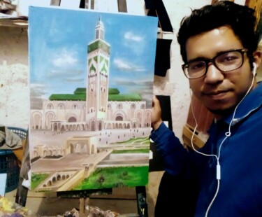 Painting titled "Mosquée" by Faycal Er-Ryhani, Original Artwork, Pigments