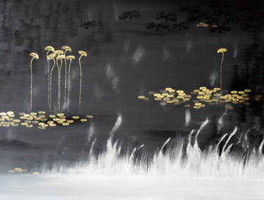 Pittura intitolato "Lilies in Gold (ser…" da Faye Zxz, Opera d'arte originale, Olio