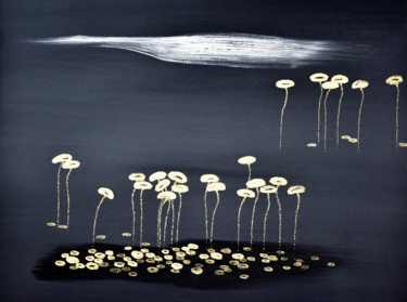 Schilderij getiteld "Lilies in Gold (ser…" door Faye Zxz, Origineel Kunstwerk, Olie