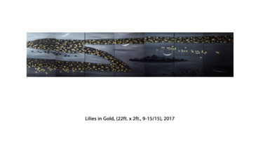 Pintura intitulada "Lilies in Gold, (lo…" por Faye Zxz, Obras de arte originais, Óleo