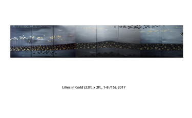 Картина под названием "Lilies in Gold, (lo…" - Faye Zxz, Подлинное произведение искусства, Масло