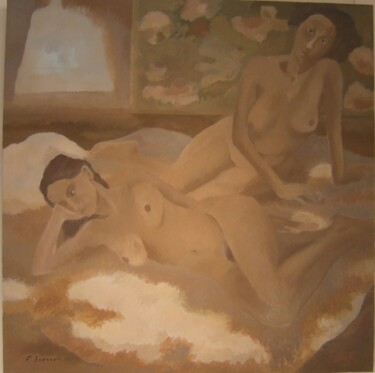 Painting titled "sarah et dalila" by Fayssal Beyrouti, Original Artwork, Oil Mounted on Wood Stretcher frame