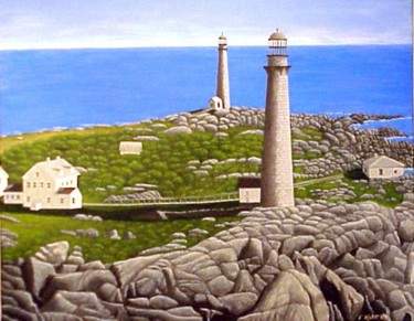 "Cape Ann Twin Lights" başlıklı Baskıresim Frederic Kohli tarafından, Orijinal sanat, Gravür